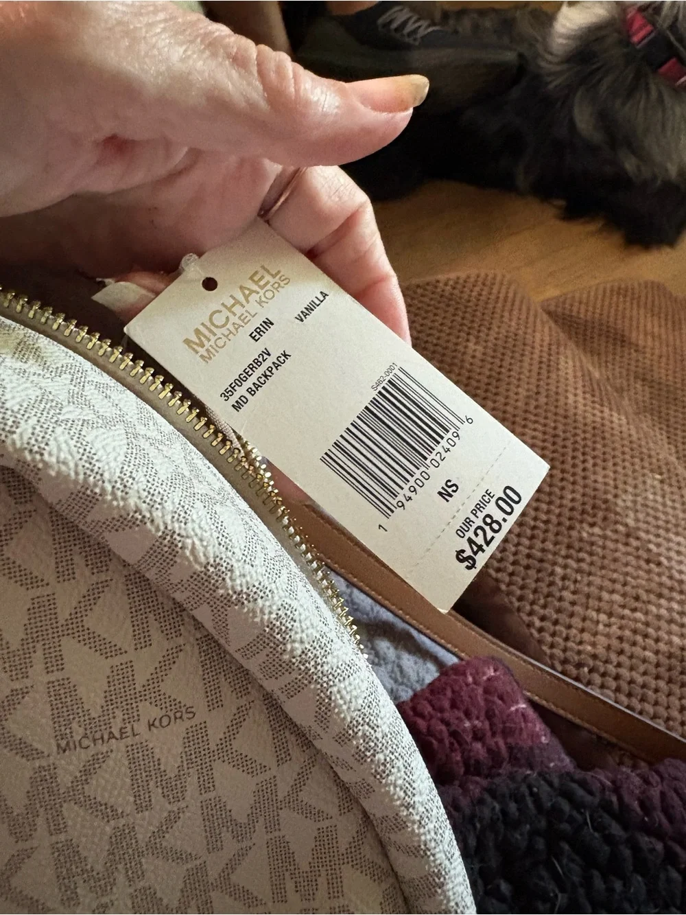 Michael Kors Cream Logo Studded Backpack with Gold Hardware